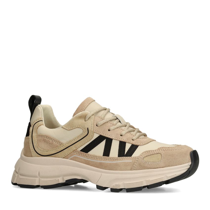 Manfield Beige leren sneakers met suède details