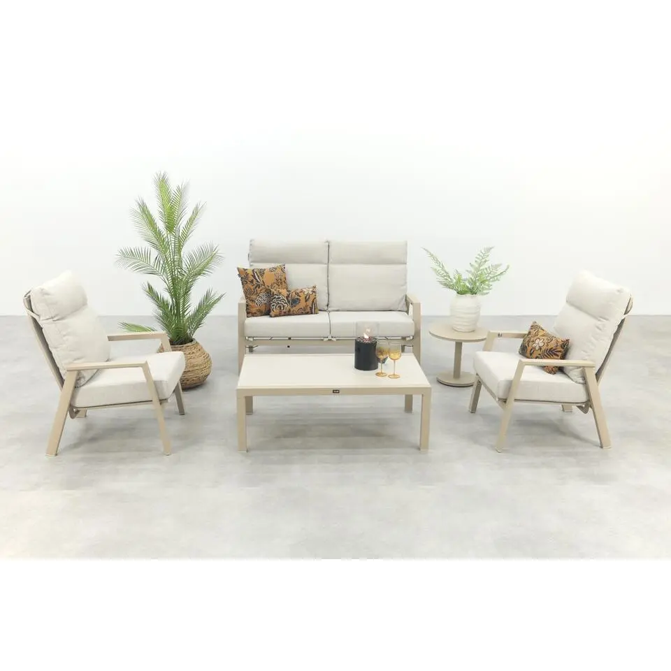 VDG Lagos/Atlanta verstelbare 4-zits stoel-bank aluminium loungeset - Latte