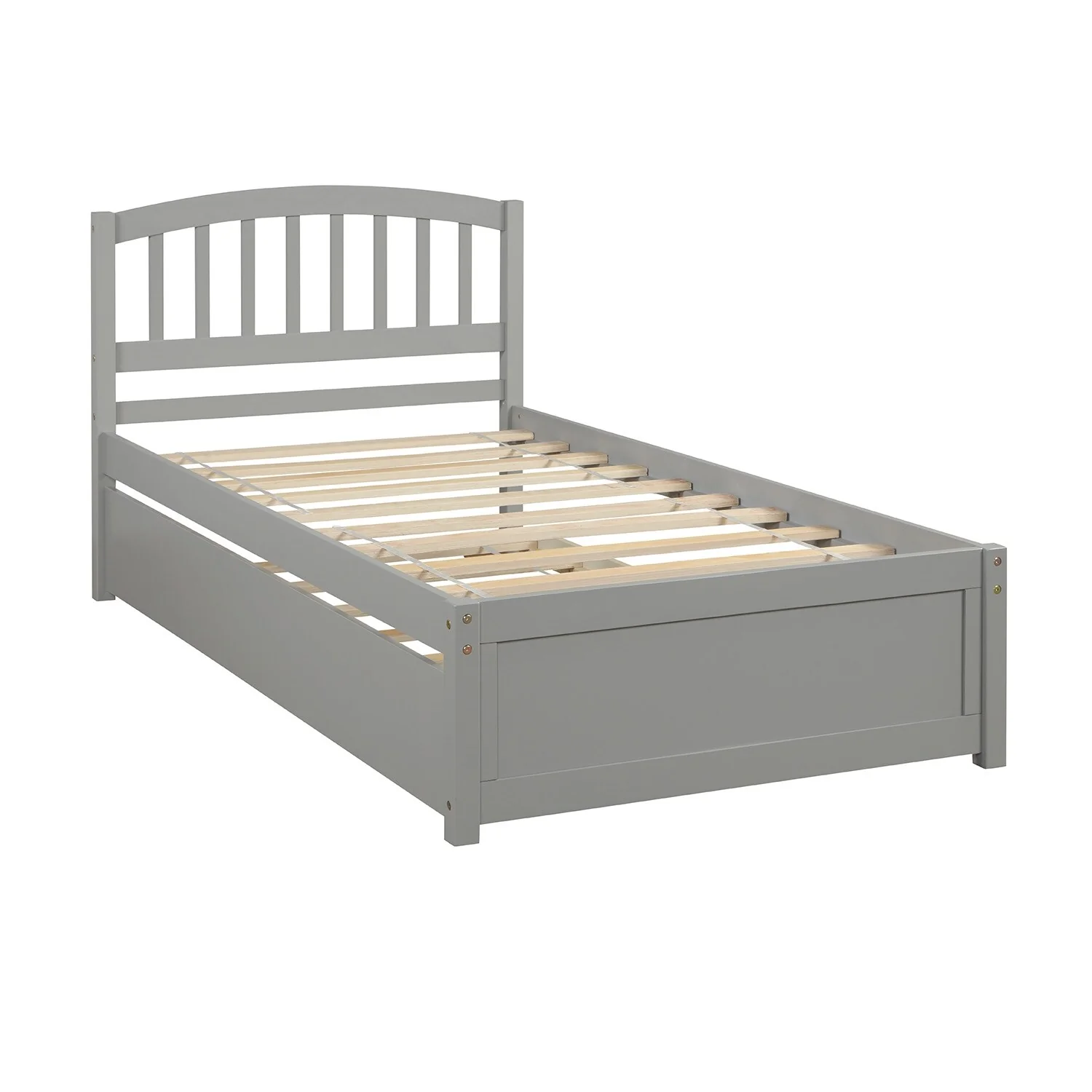 Grey Twin Size Wood Platform Bed with Trundle
