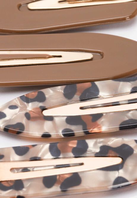 Womens 6pk Brown Leopard Print No Mark Hair Clips