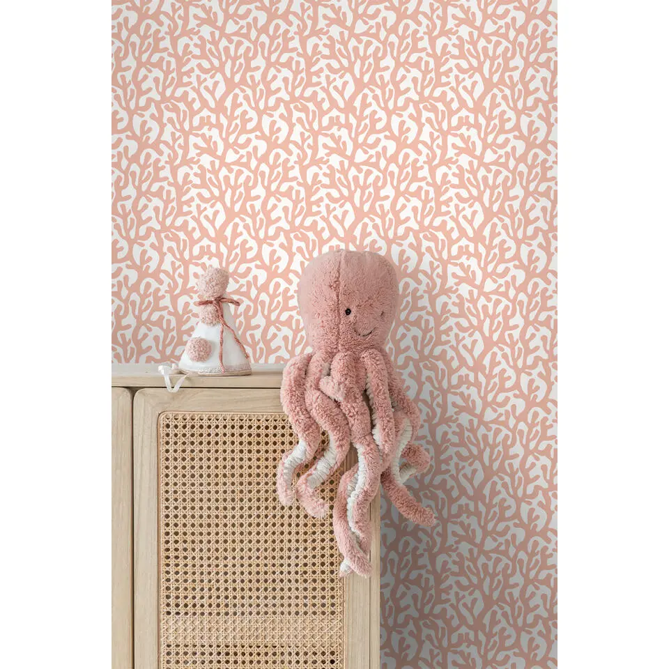 ESTAhome behang koraal terracotta roze en wit - 50 x 900 cm