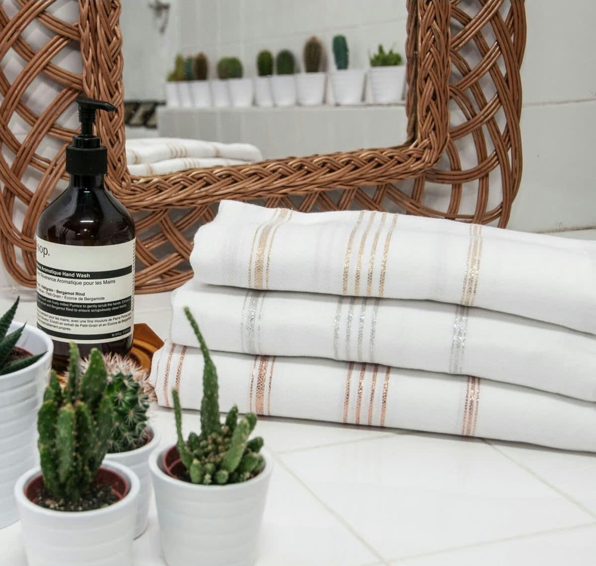 MYKONOS - Fouta coton  100x200 blanc / cuivre