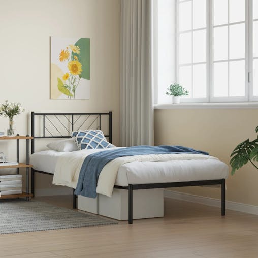 NNEVL Metal Bed Frame with Headboard Black 107x203 cm