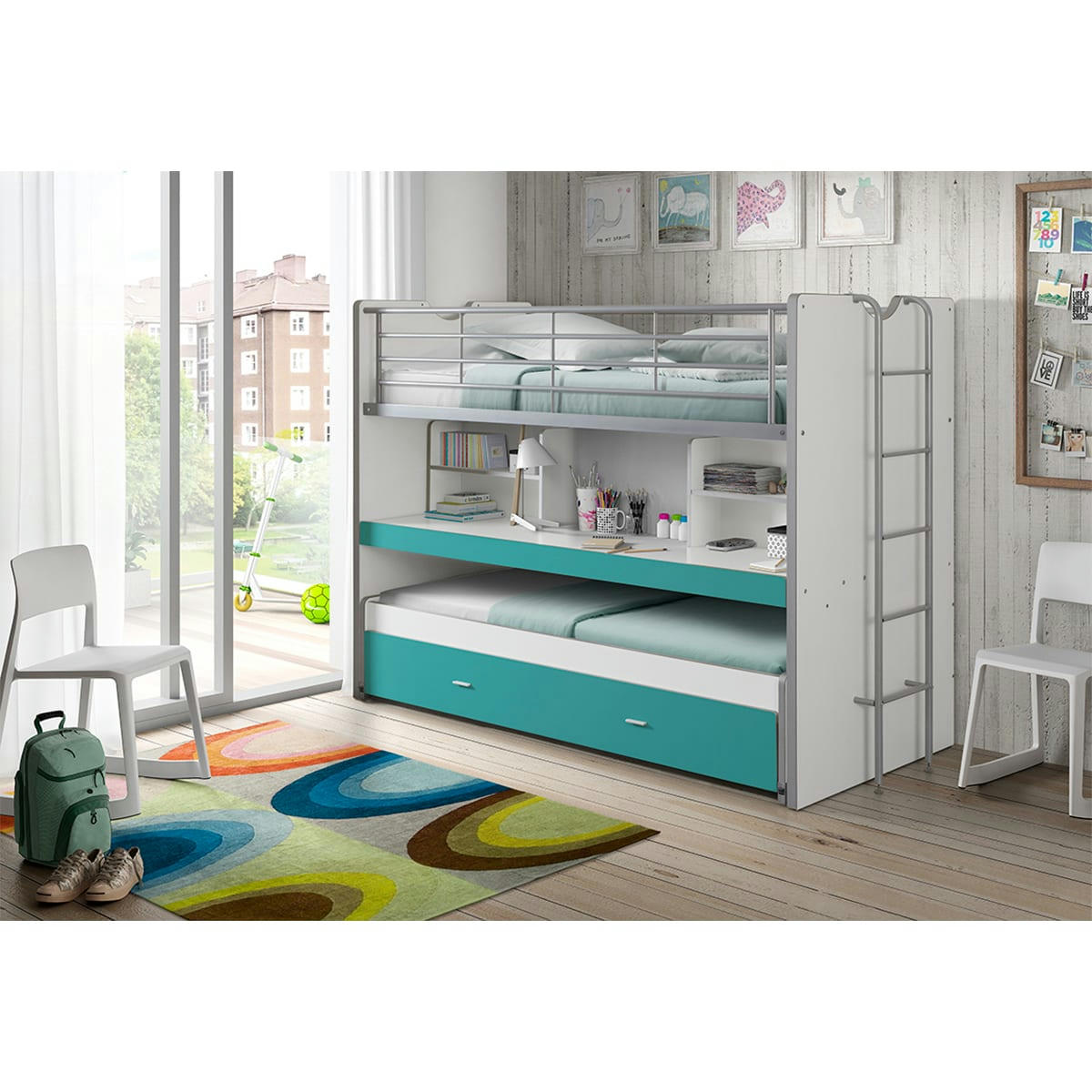 BONNY - Lit combiné 80 90x200 sommier inclus turquoise
