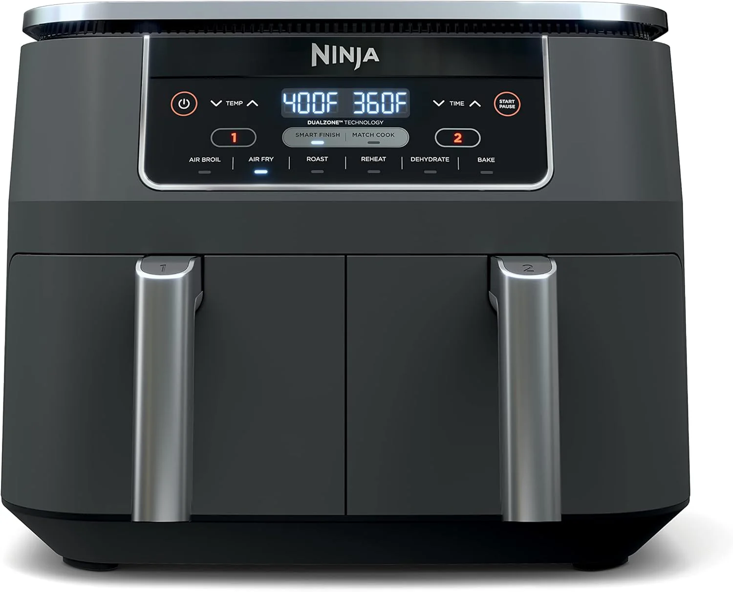 10Gal 6-in-1 Dual-Zone Smart Air Fryer Oven, 25Gal Independent Baskets, Smart Cooking Thermometer, Sync Cook, Air Fry/Bake/Roast/Dehydrate/Heat/Reheat, Gray(8 Quart)