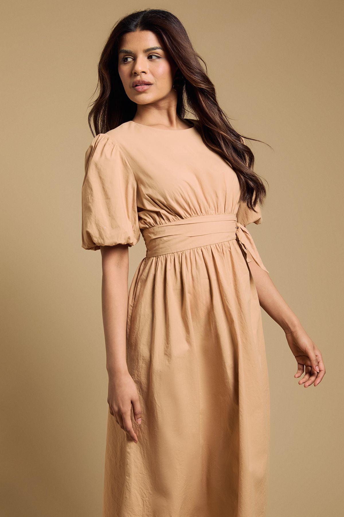 Dorothy Perkins Petite Bow Waist Detail Puff Sleeve Midi Dress