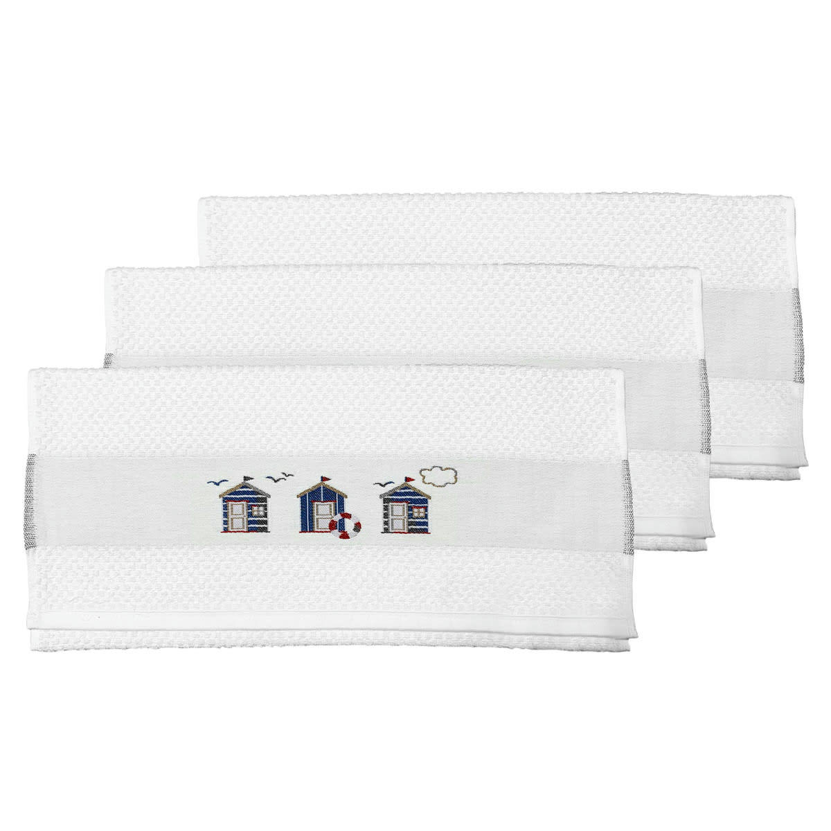 CABINE 21 - Lot de 3 torchons gaufrés  blanc 50x70 cm
