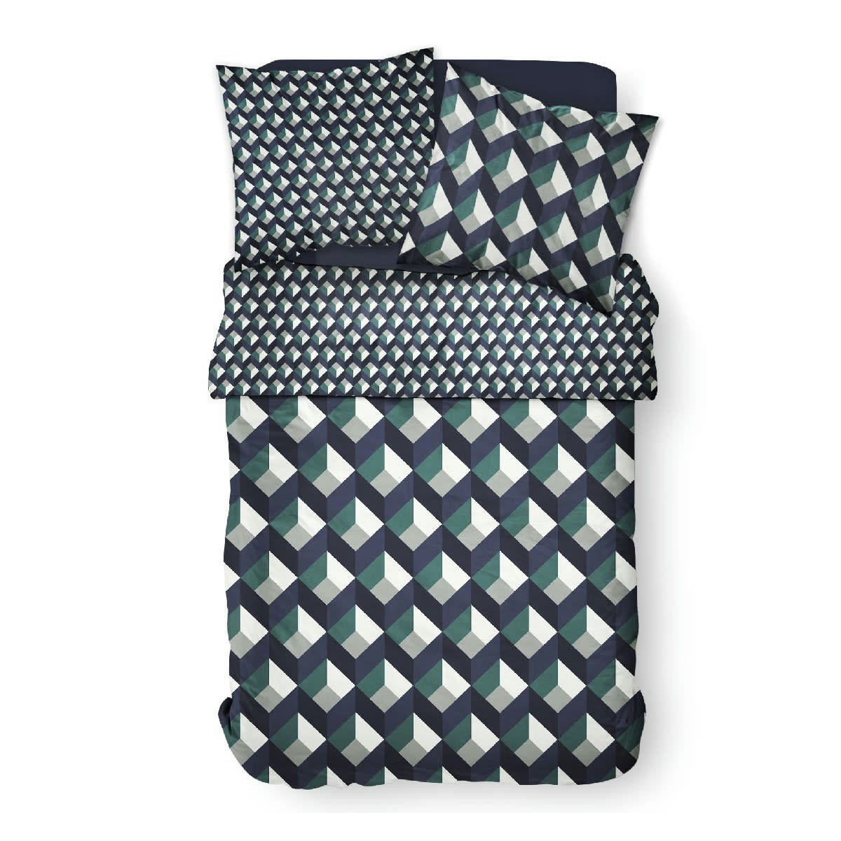 SUNSHINE - Parure de lit 2 personnes imprimé en Coton Bleu 240x260 cm