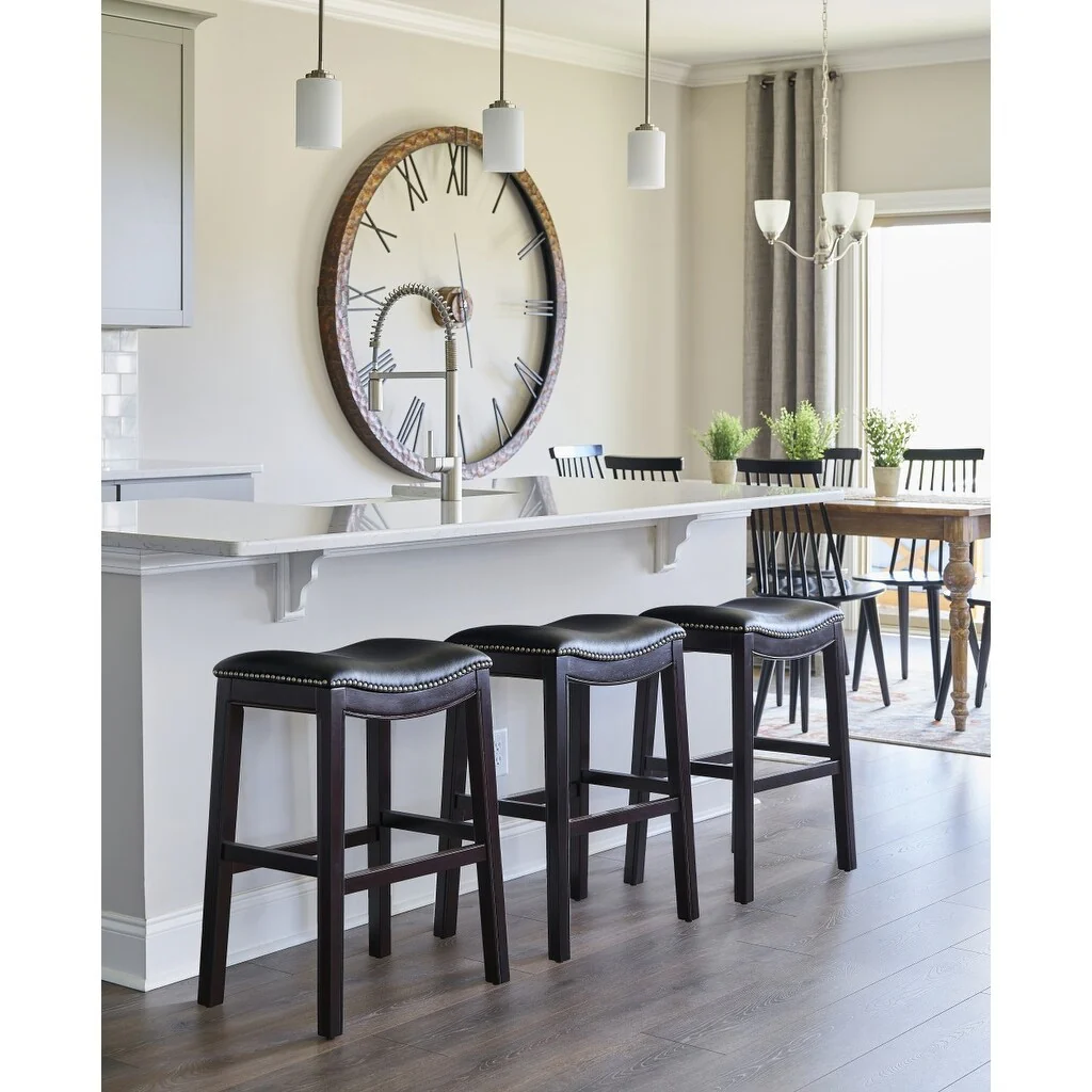 25 Espresso and Black Saddle Style Counter Height Bar Stool