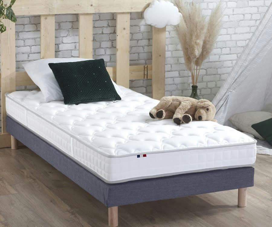 ENSEMBLE PURE - Ensemble matelas 100% latex 3 zones sommier bleu 90x190