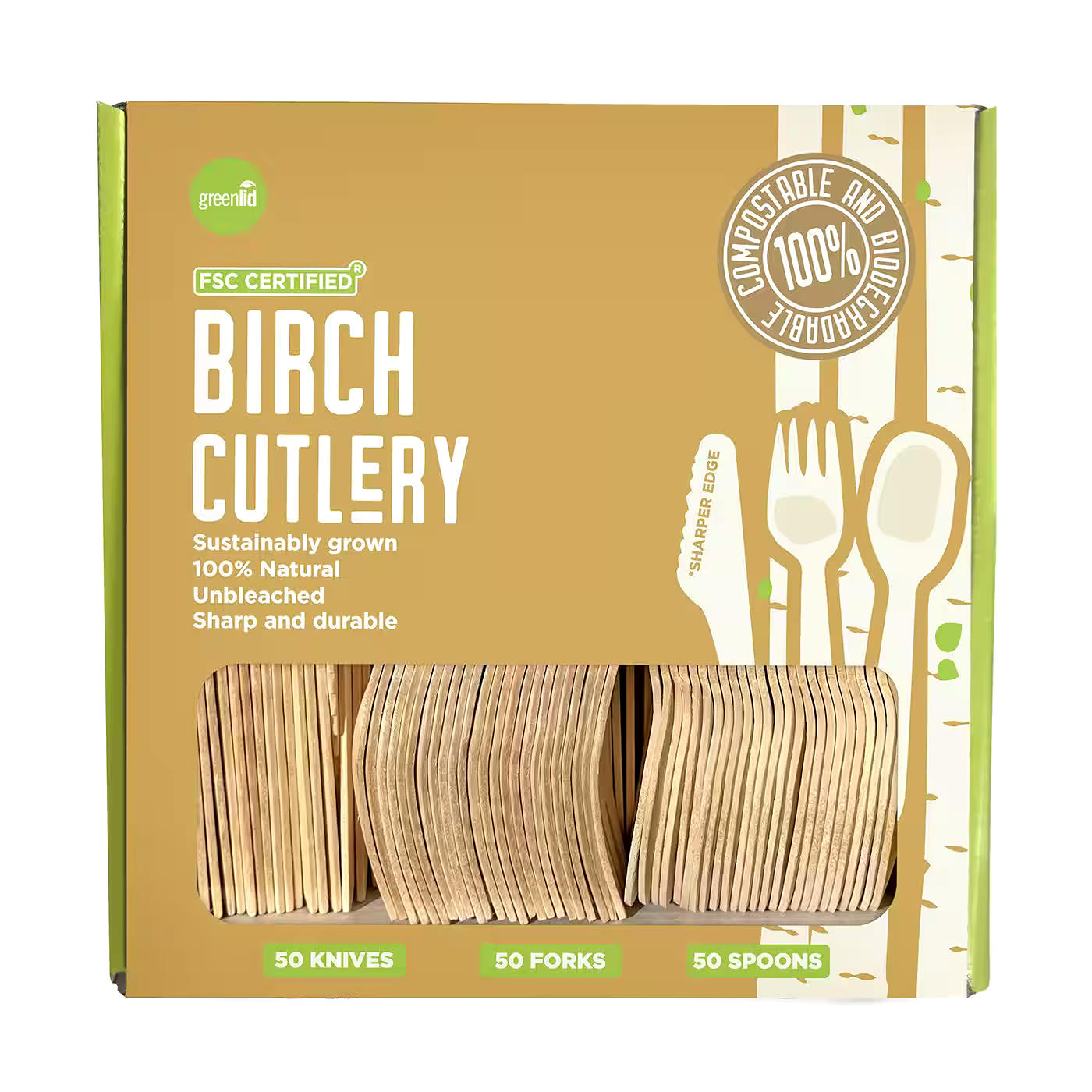 Sustainable Assorted Birch Cutlery, 150-pc