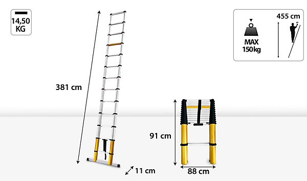 échelle télescopique DRABEST en aluminium MAX 13 échelons 4,9m 1 pièce