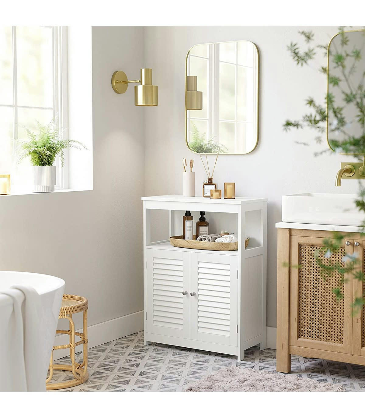 - Meuble de rangement blanc 2 portes persiennes et 1 niche - L60 x H80cm