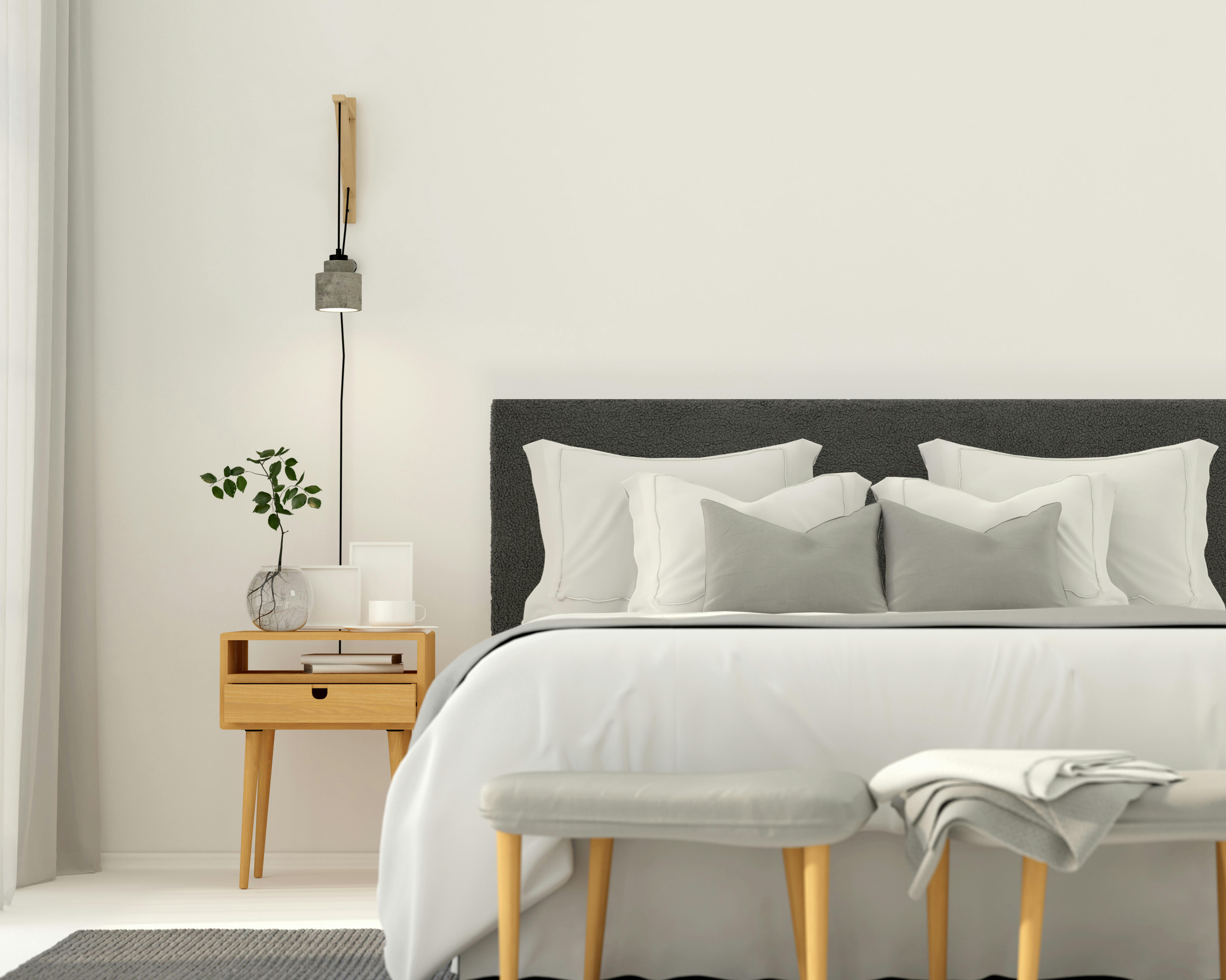 BILLIE PANDA - Tête de lit tapissée en tissu teddy gris 165x52cm