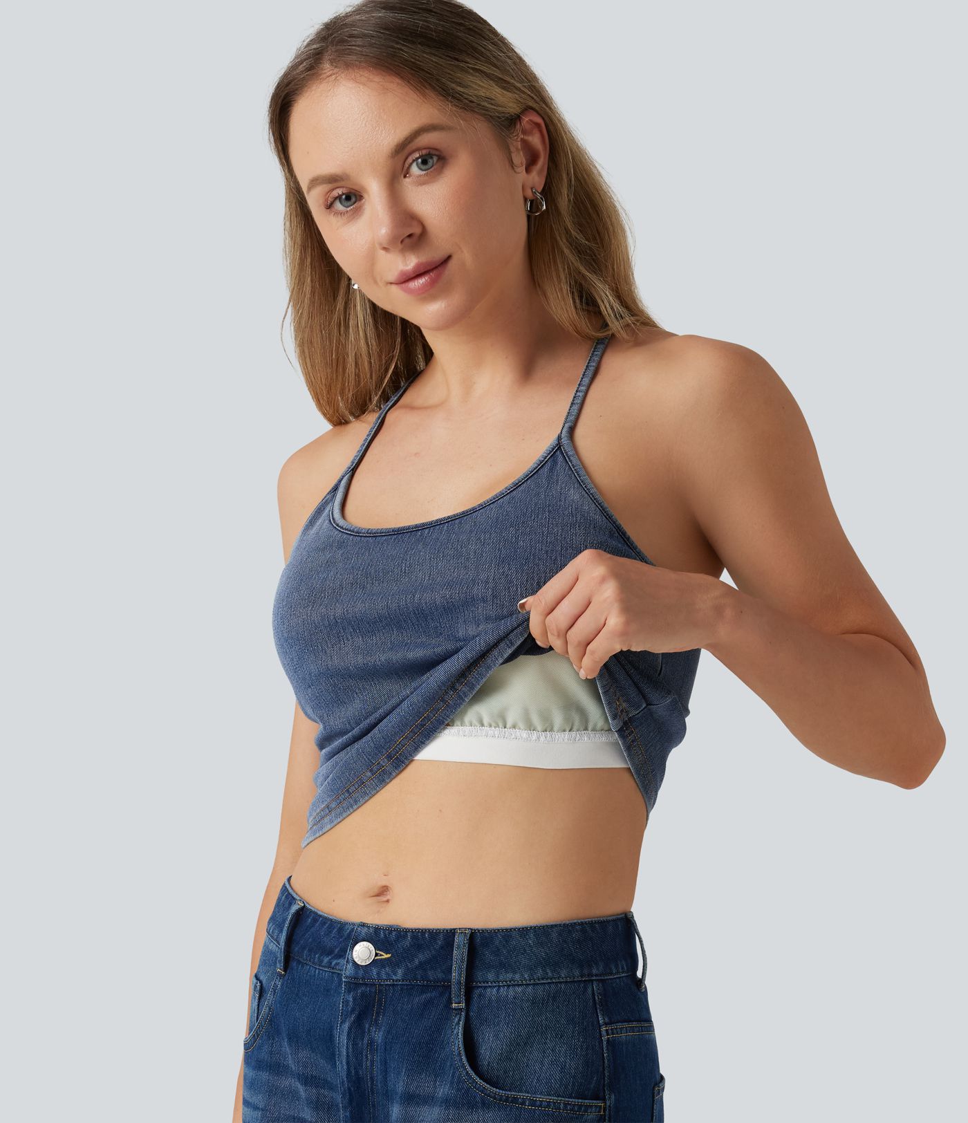 Débardeur en jean Halara Flex™ à encolure en U avec coussinets amovibles