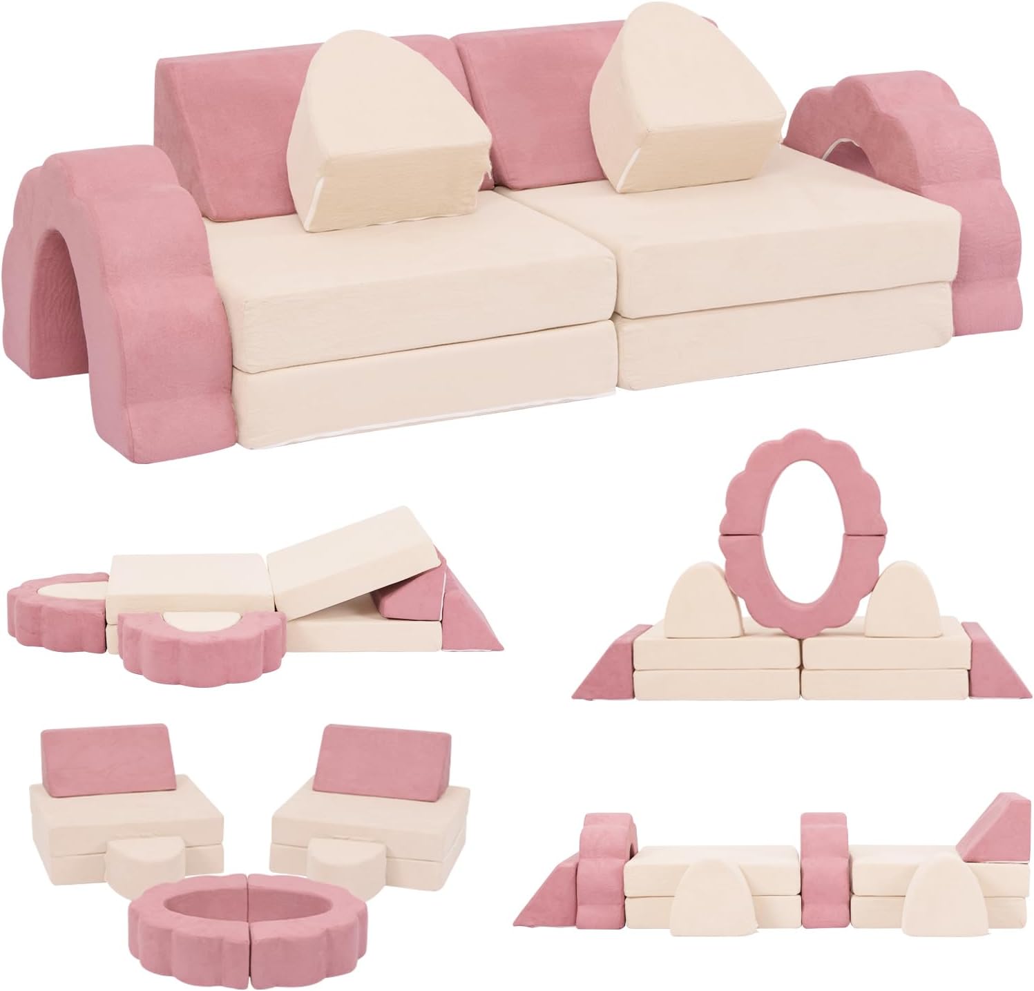 LOAOL Kids Couch 10PCS, Modular Kids Play Couch, Multifunctional Foam Toddler Sofa, Imaginative Convertible Play Sofa for Playroom(Medium Size)