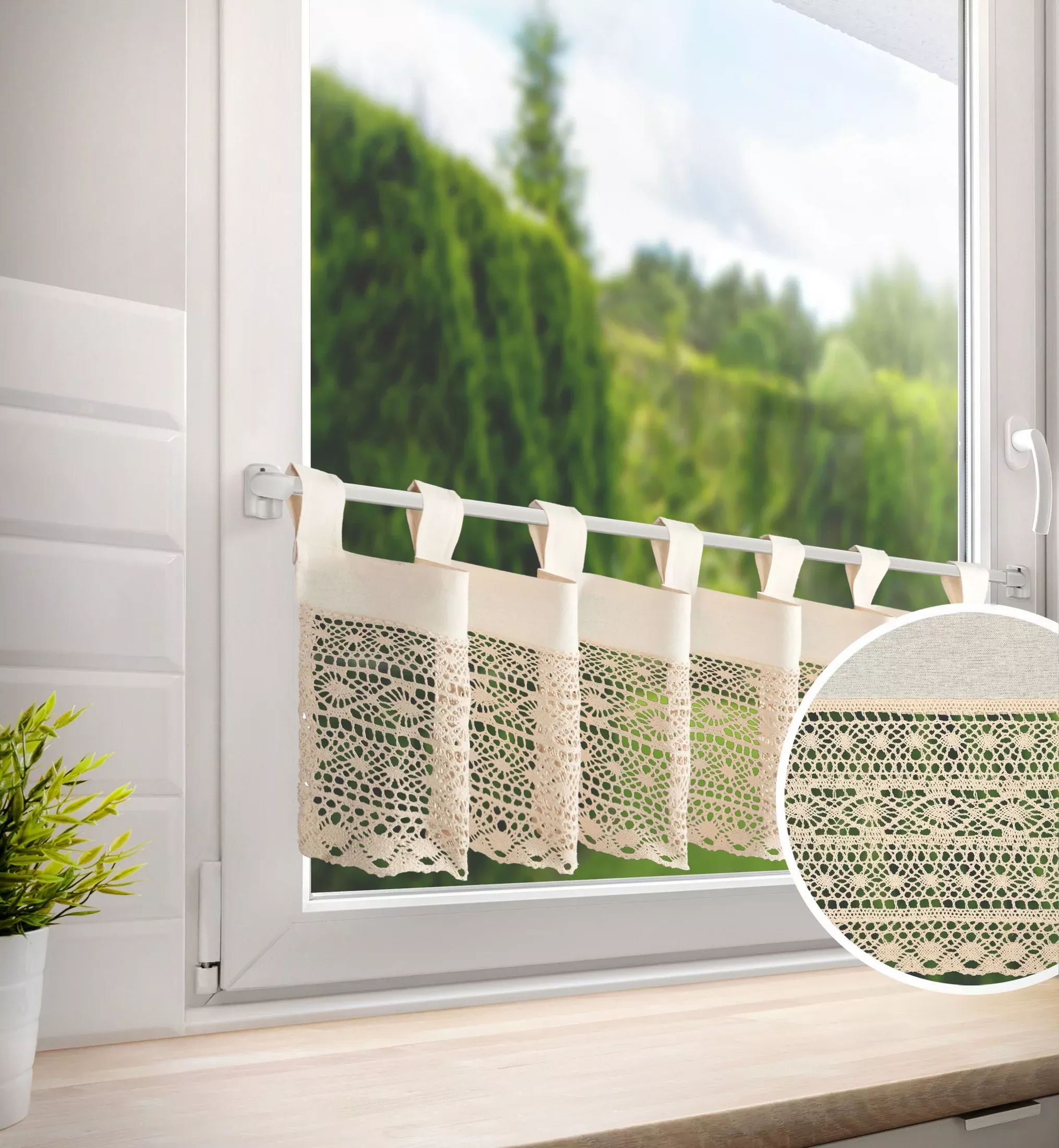 Zazdrostka jasnobeżowa z bawełny zdobiona ażurowym wzorem 150x35 cm szelkiMADDELINE