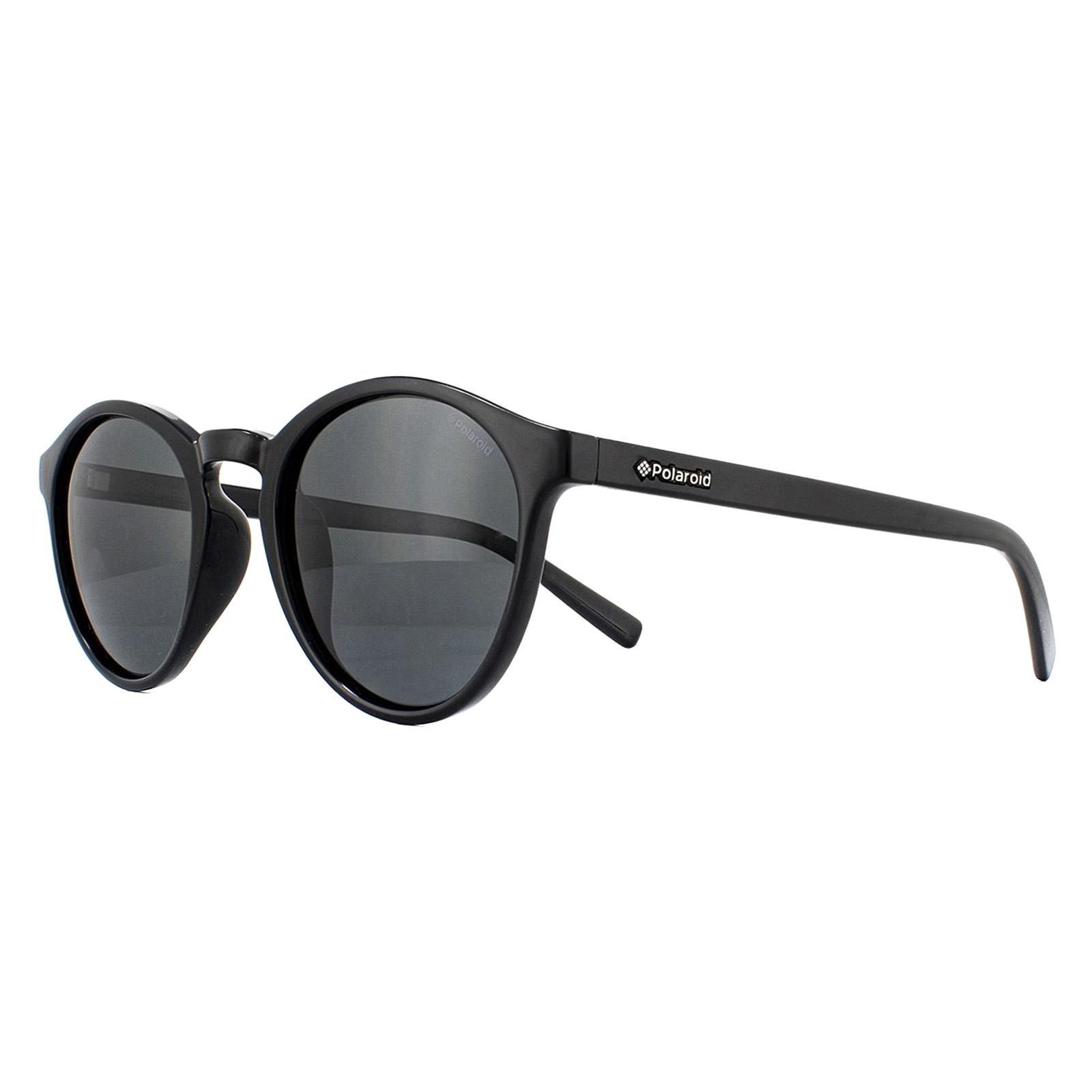 Polaroid Round Shiny Black Grey Polarized Sunglasses