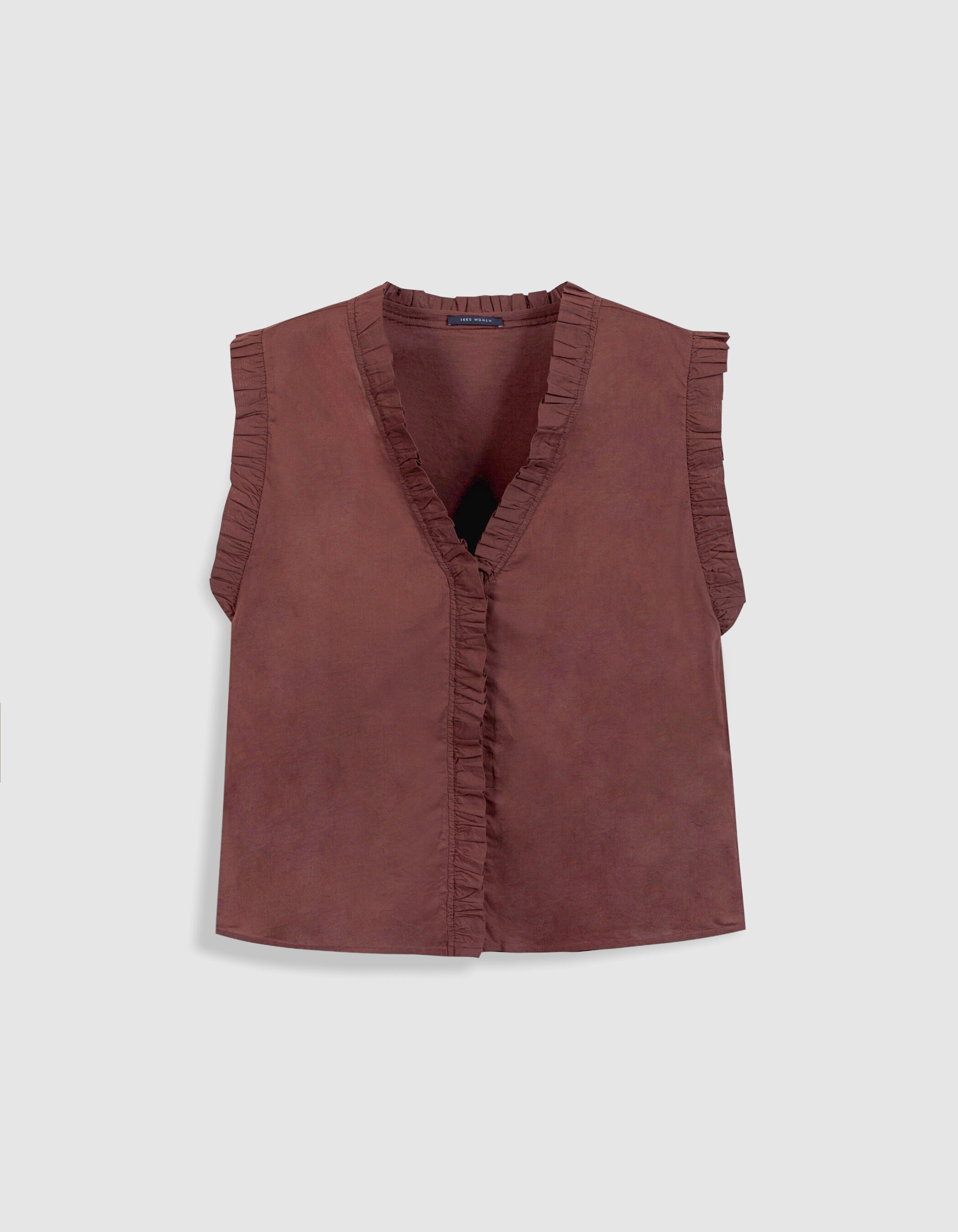 Top sans manches marron à plis ruchés Femme