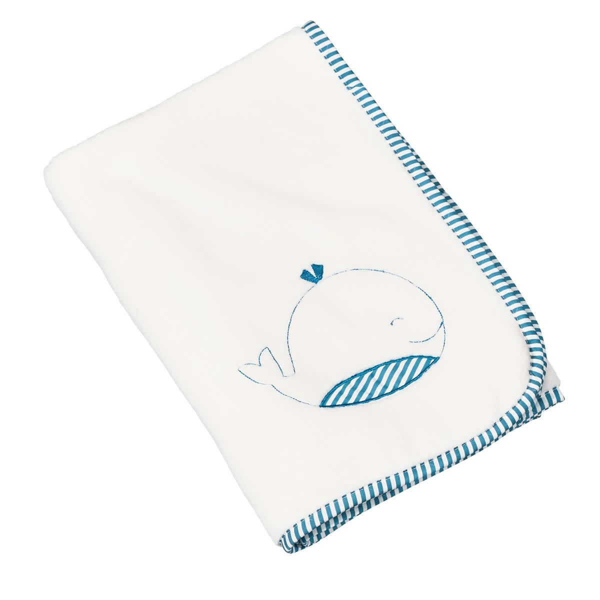BLUE BALEINE - Couverture bébé en velours blanc