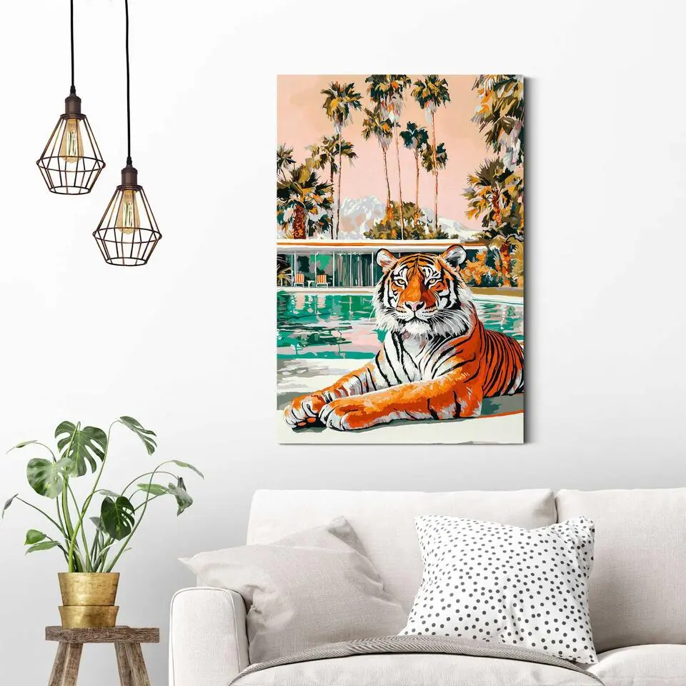 Schilderij Geschilderde tijger - 90 x 60 - Bont