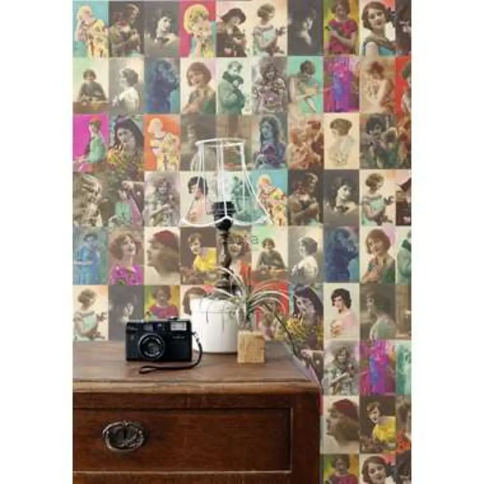 ESTAhome behang XXL - vintage ansichtkaarten met vrouwengezichten