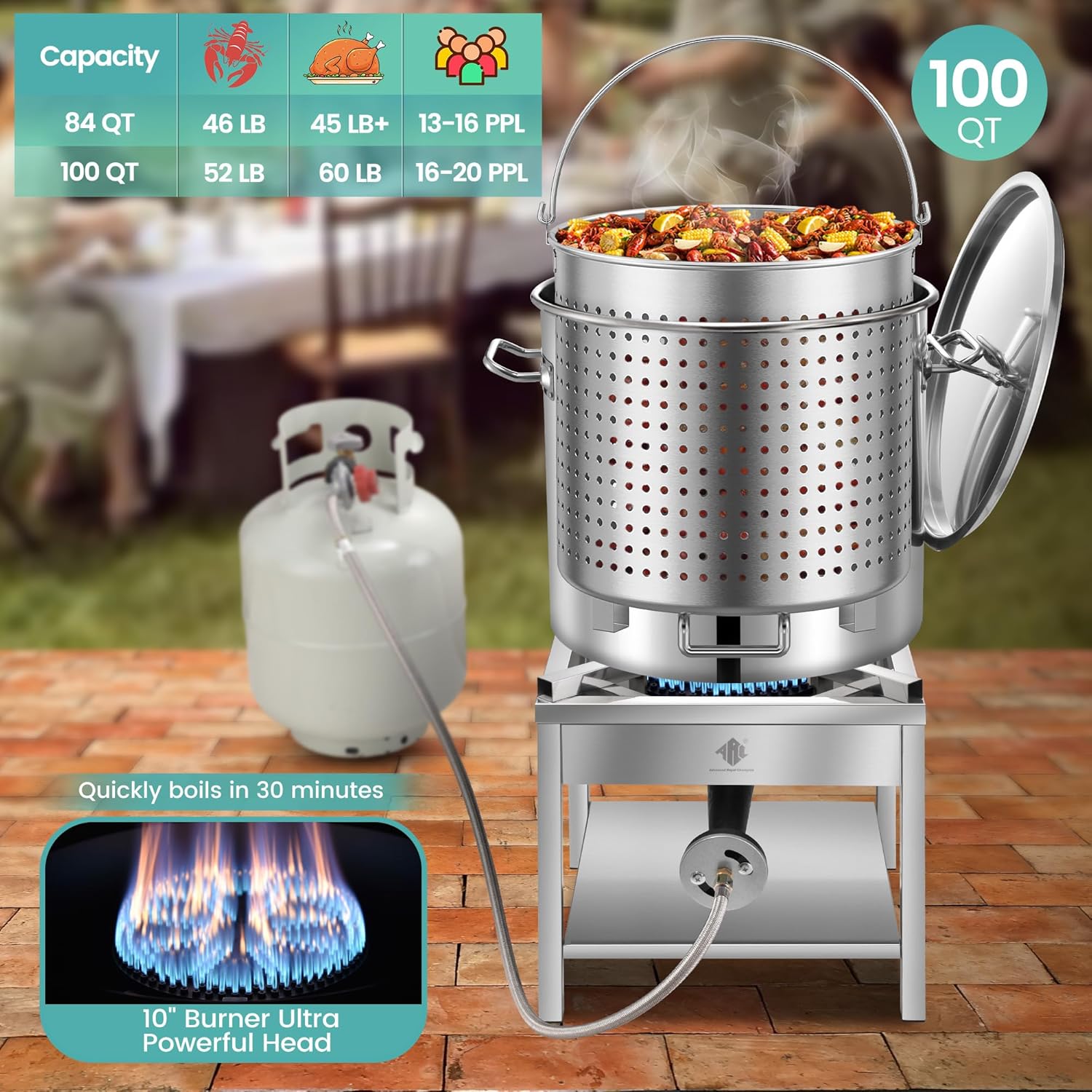 ARC 100QT Stainless Steel Seafood Boil Pot with 200,000BTU Propane Burner, w/Basket for Outdoor Deep Fryer-Large Cooking Pot for Turkey Fryer Crab Crawfish Shrimp Lobster Boiling Stock Pot