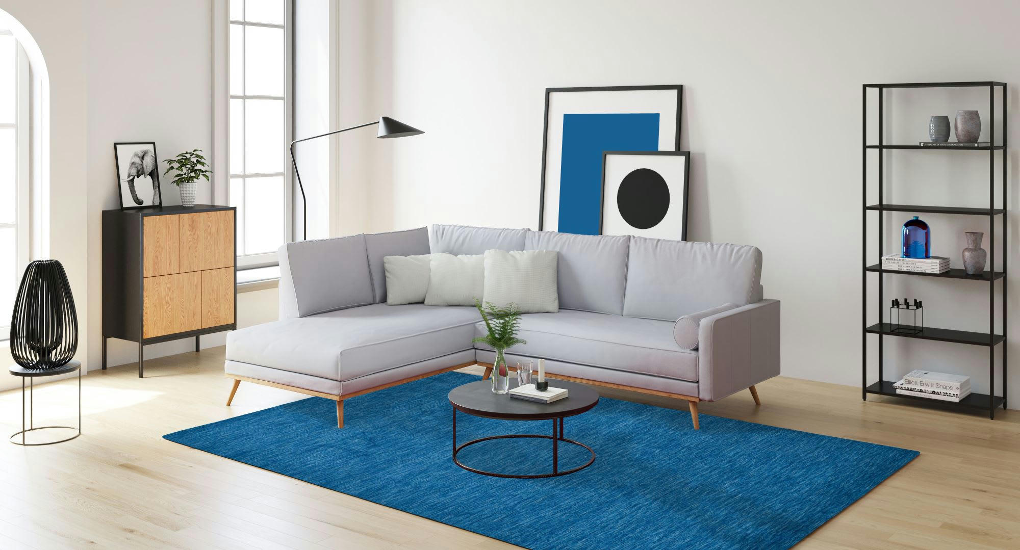 HOLI - Tapis salon - tissé main - 100% laine naturelle - bleu 250x350 cm