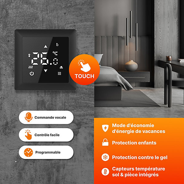 Chauffage au sol électrique WARMON ALU 150 W/m²   Thermostat TS 100 Tactile noir - 6 m²