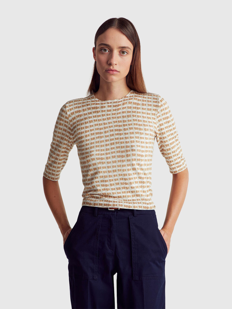 Short sleeve sweater in viscose blend