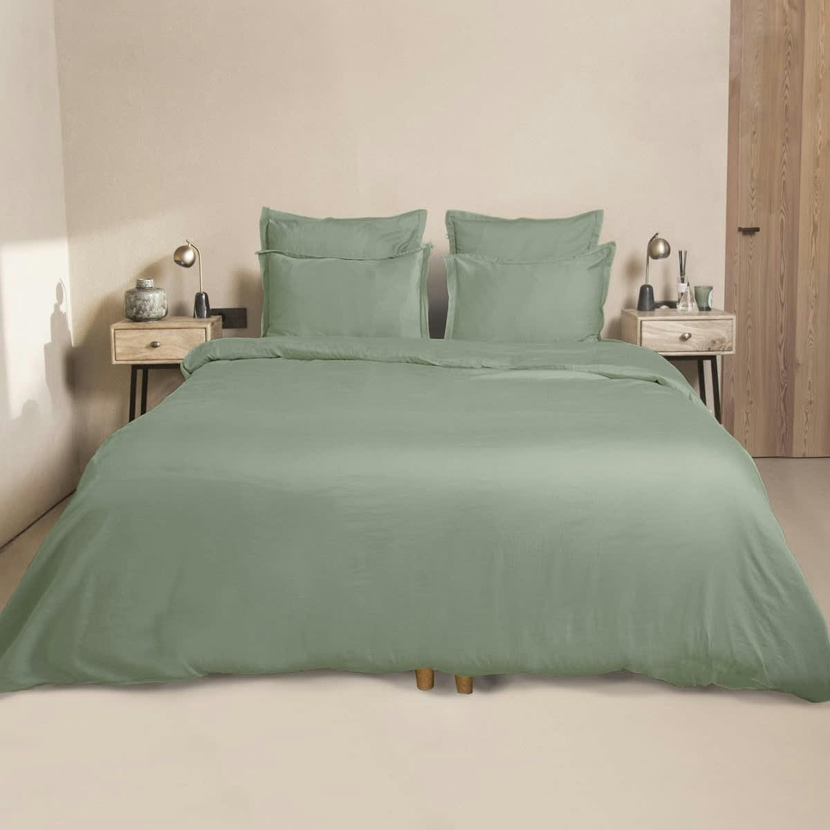 JULIA - Drap housse satin de coton  160x200x30 vert pistache