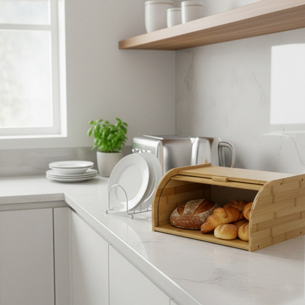 Chlebak bambusowy 38x28x18 cm z roletą duży zamykany pojemnik na pieczywo