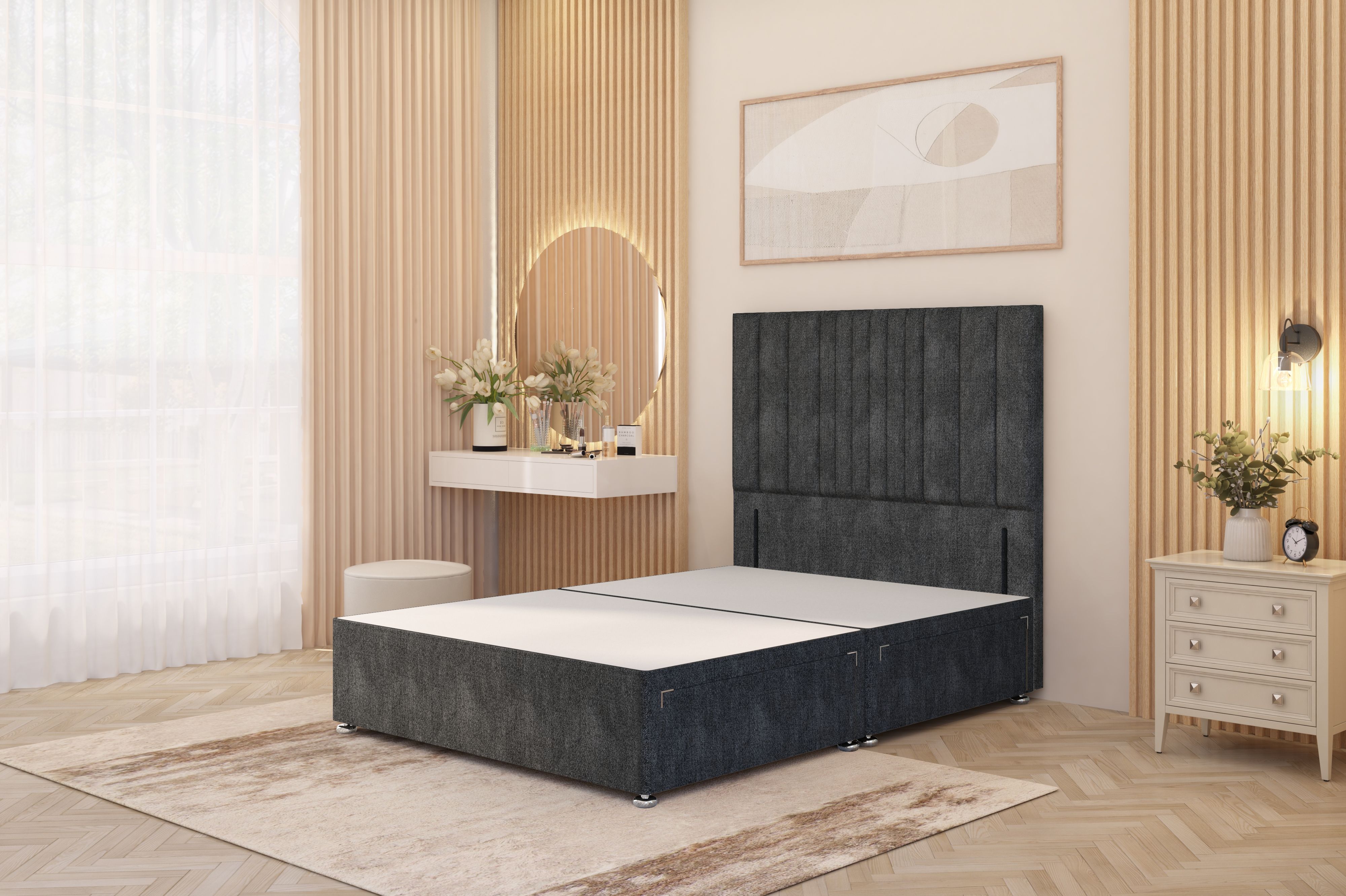Somnior Alexas Divan Divan Bed 4 Drawers with 54" Floor Headboard Tweed Fabric