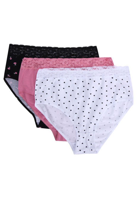 Womens 3pk Black Heart Print Full Briefs