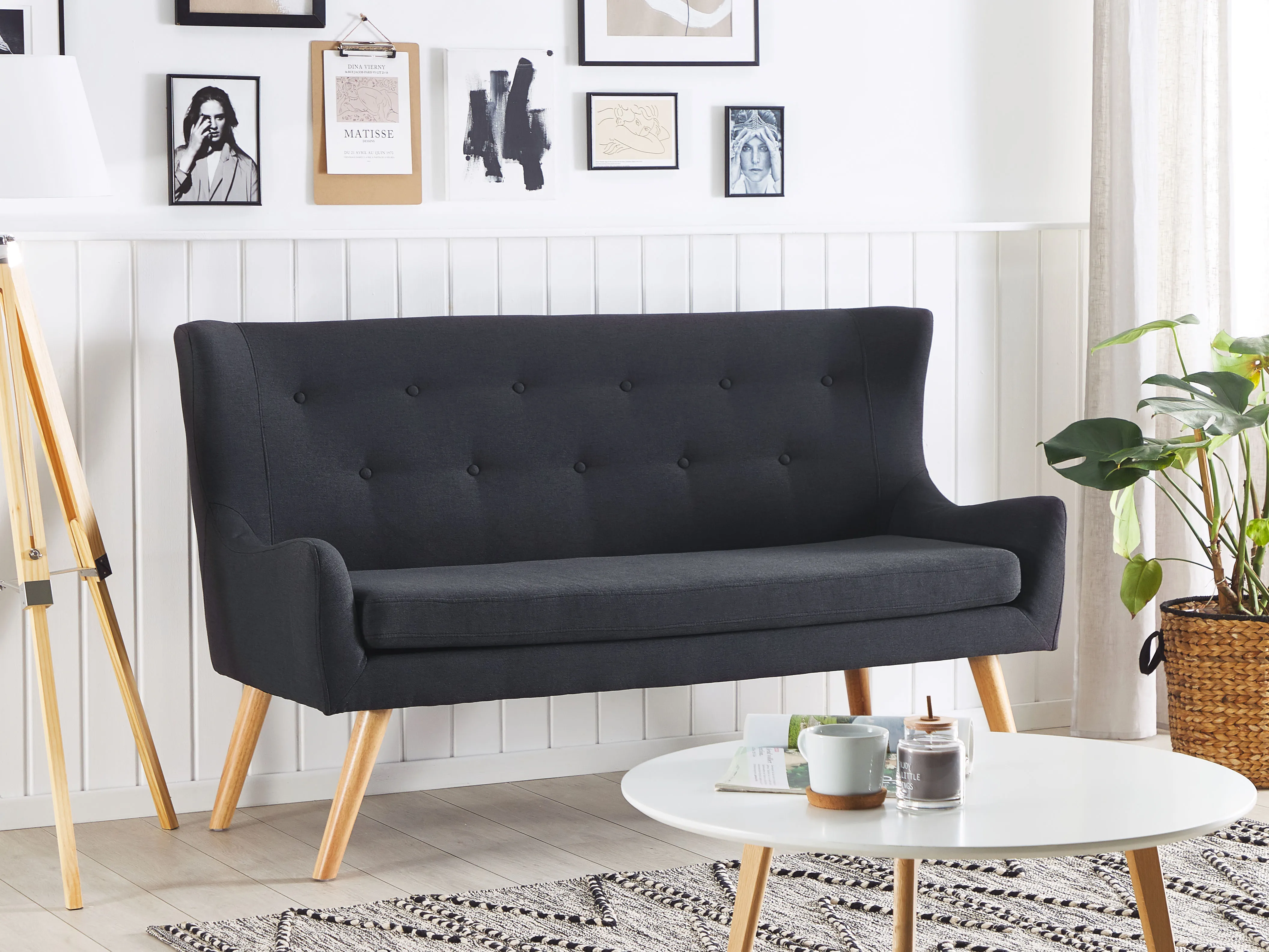 Dining Bench 2 Seater SKIBBY Fabric Black