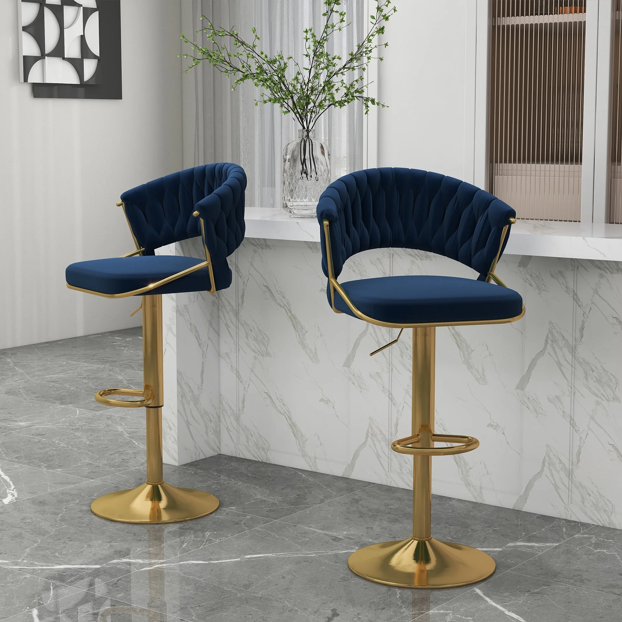Set of 2 Bar Stool Adjustable Height with Swivel Seat