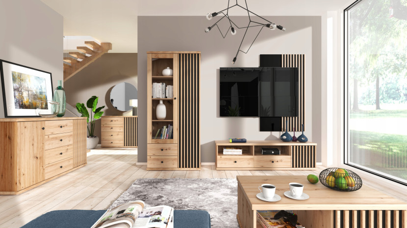 Przedpokój CALI C-25 z lustrem 2 drzwi 2 szuflady lamele dąb artisan