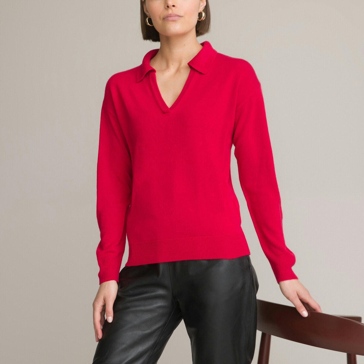 Pull col polo, en fine maille