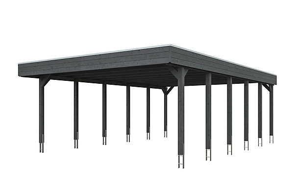 Carport SKAN HOLZ Friesland 546 x 860 cm, avec panneaux de toit en acier, gris ardoise