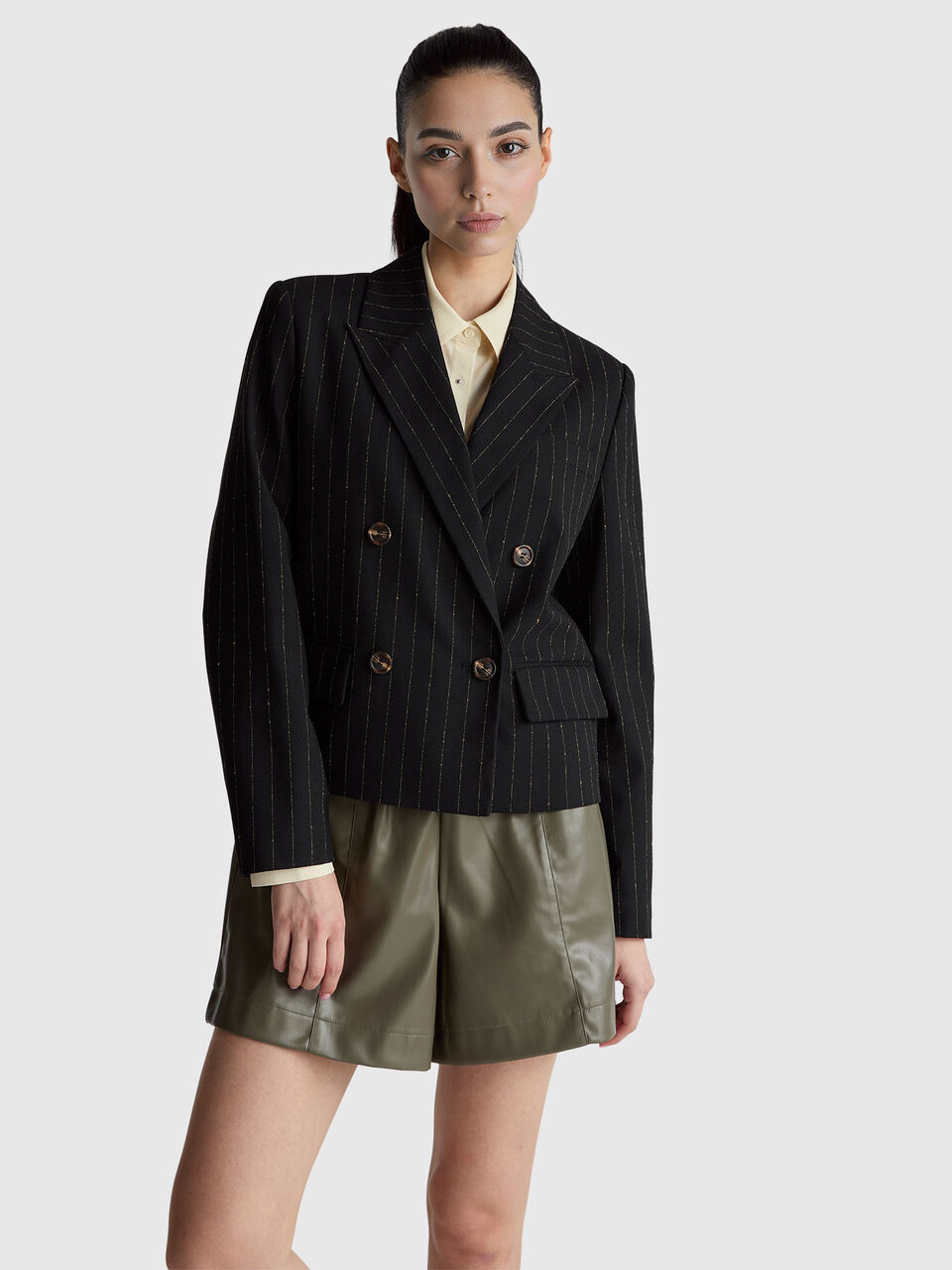 Short pinstriped blazer