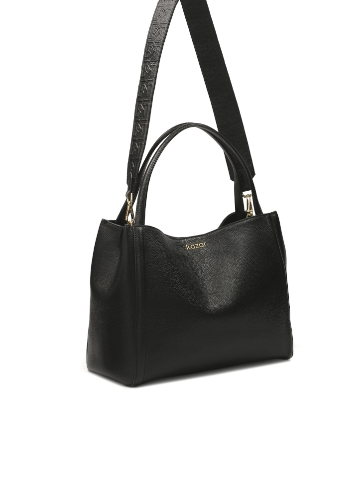 Large black soft leather handbag