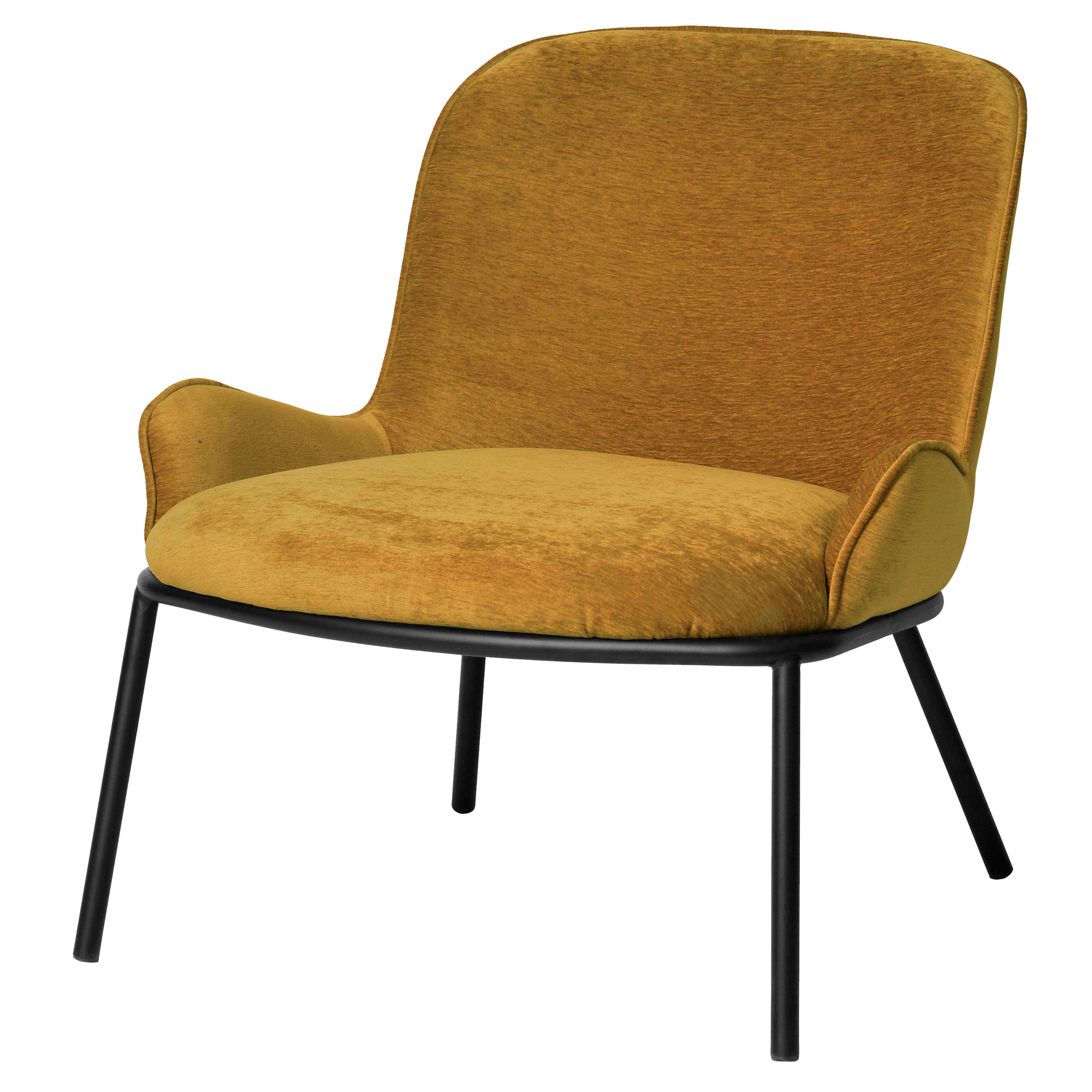 ALVIN - Fauteuil lounge, tissu chenillé Moutarde et pieds noir mat