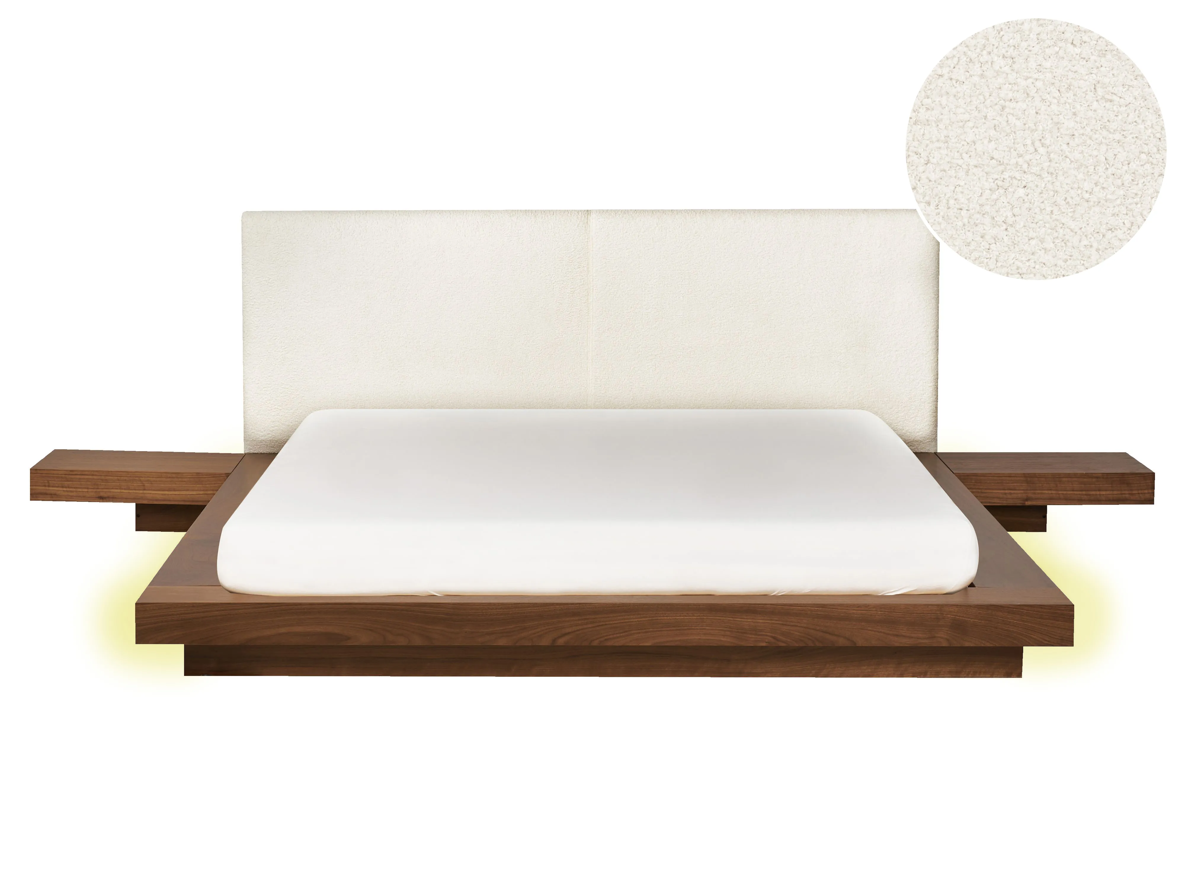 Bed with LED Boucle ZEN 160 x 200 cm (EU King Size) LED Brown Ash Wood