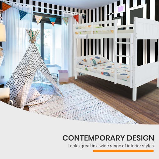 NNEMB Single Bunk Bed Frame Solid Pine Wood Timber-Modular Design-White