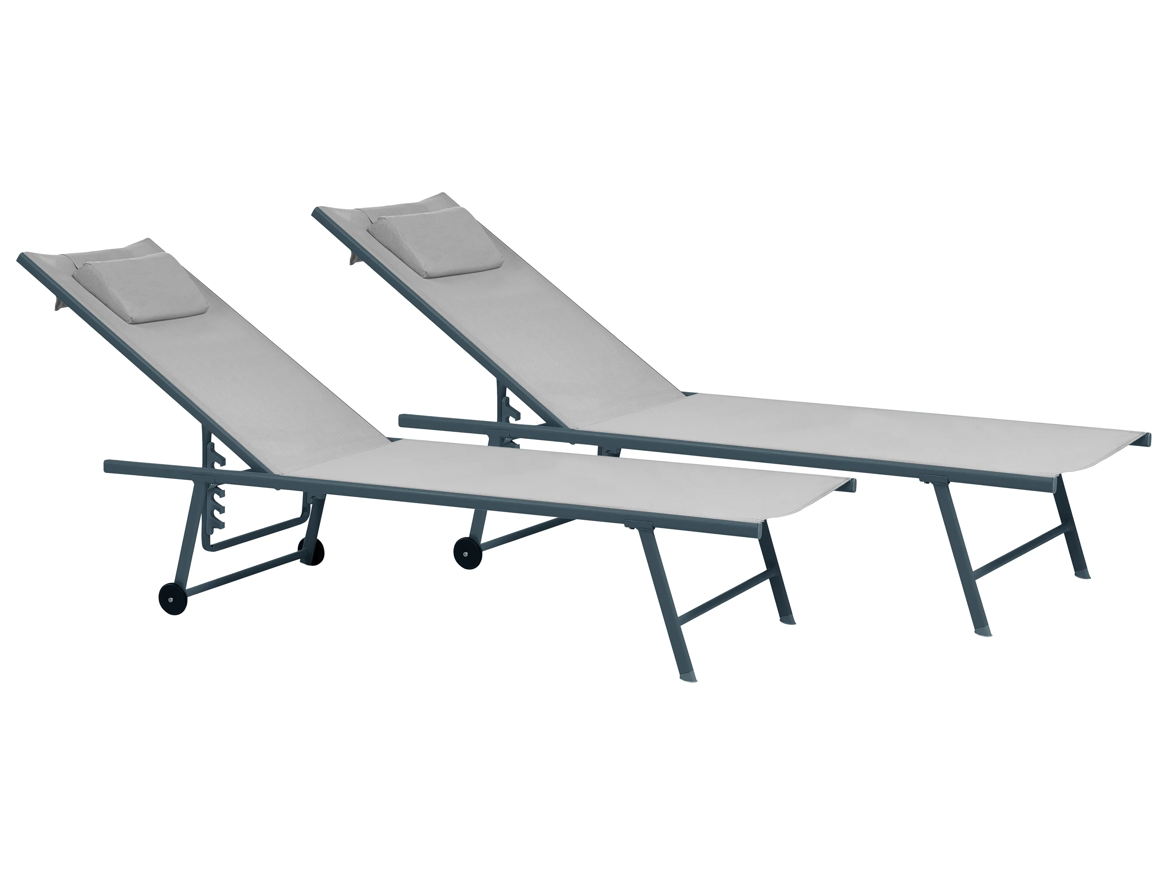 Set of 2 Sun Loungers SORONI Reclining Metal Light Grey