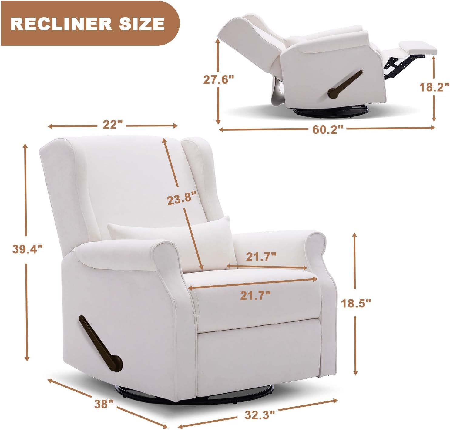 Nursery Swivel Glider Recliner,Rocking Chair Nursery with Footrest,Rocking Recliner Chair for Nursery,Glider Rocker Recliner for Living Room & Bedroom,Beige