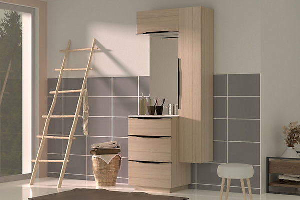Meuble de salle de bains haut effet bois l.60 x H.30 x P.30 cm, Pamili