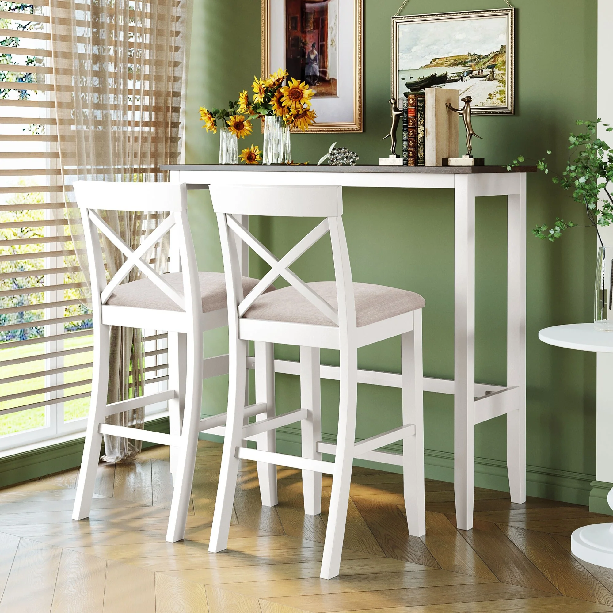 Roomfitters Farmhouse 48 Bar Height Dining Set with 2 Chairs, Perfect for Small Spaces