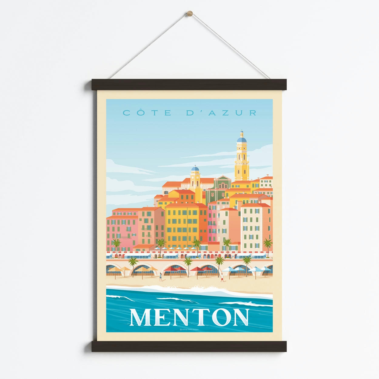 - Affiche Menton France + Cadre Magnétique (Bois Noir) 50x70 cm