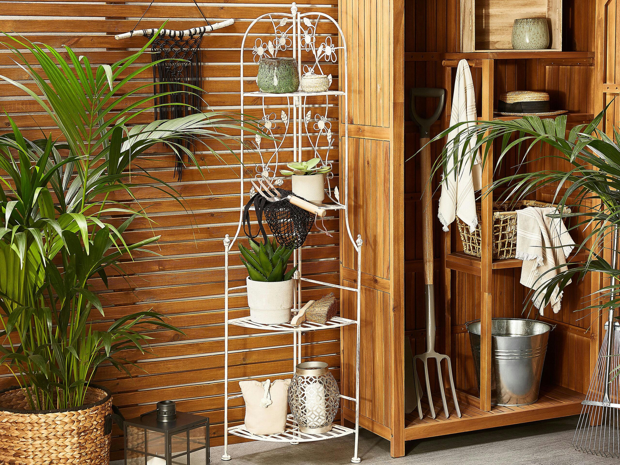 BIELLA - Étagère angle de jardin blanche 4 niveaux